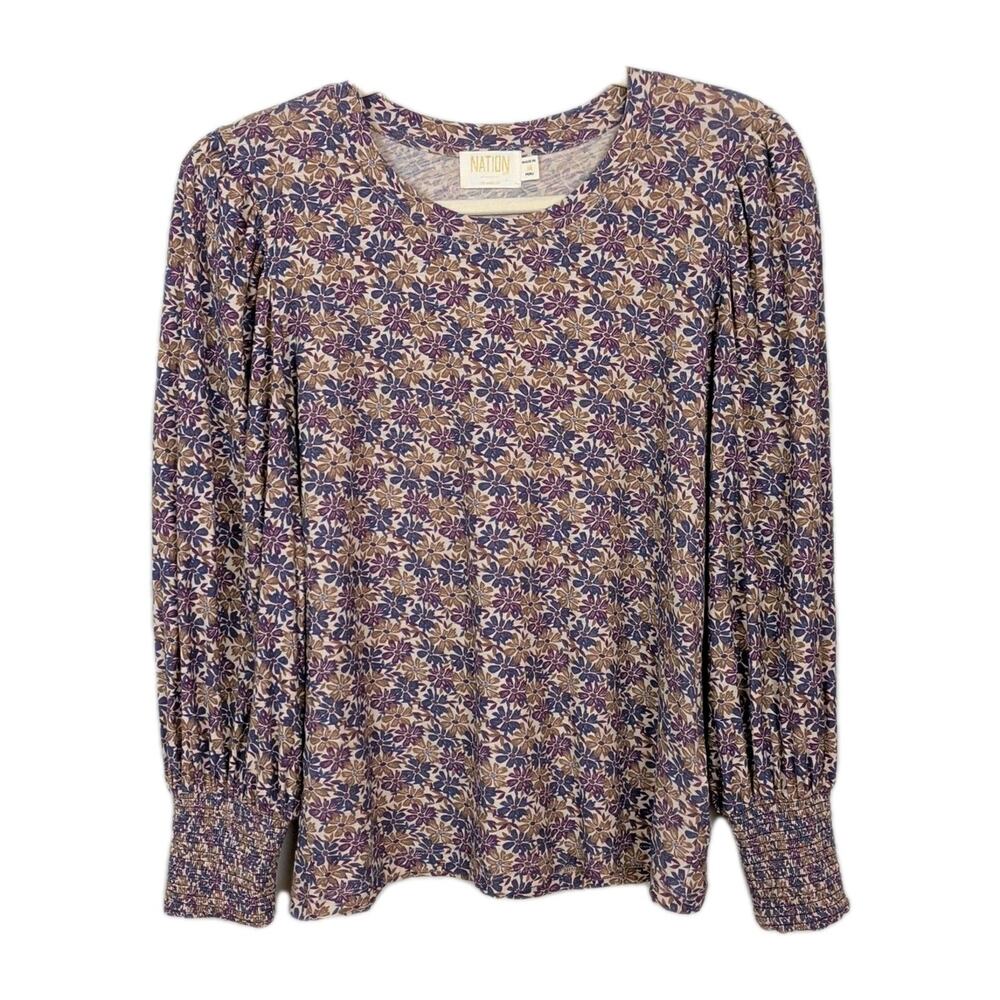 NATION LTD Los Angeles Multicolored Floral Print Long Sleeve Tee Women's Medium